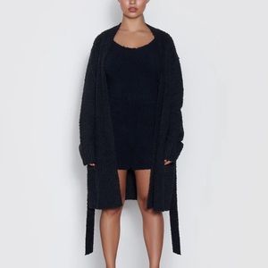 Skims Cozy Knit Short Robe - Onyx
